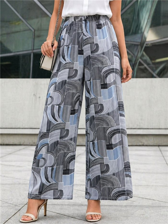 Pantalon palazzo en lycra à imprimé géométrique
