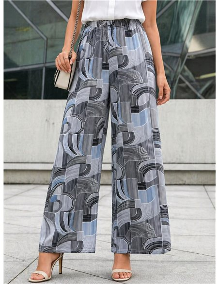 Pantalon palazzo en lycra à imprimé géométrique