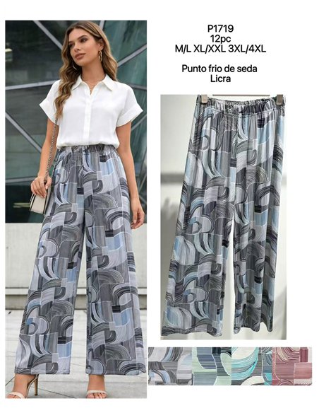 Pantalon palazzo en lycra à imprimé géométrique