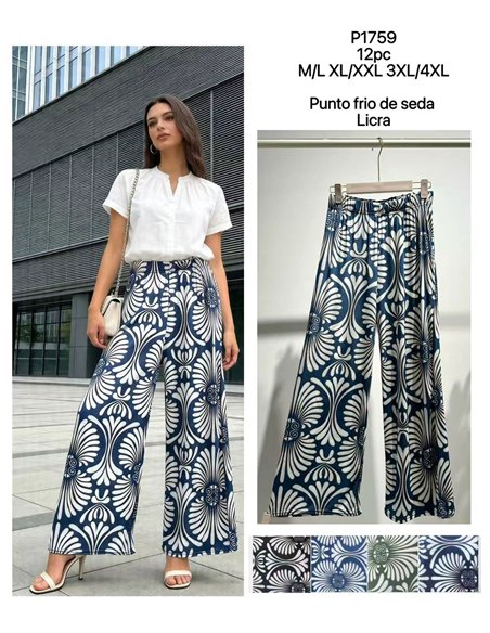 Calças palazzo de lycra com estampa arabesca
