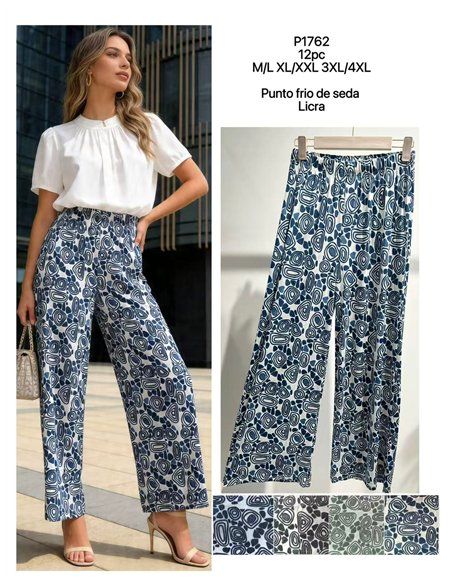 Pantalón palazzo lycra estampado geométrico