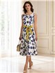 Vestido midi floral sin mangas con cinturón