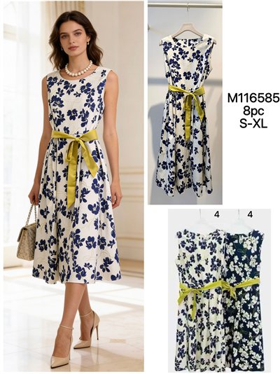 Vestido midi floral sin mangas con cinturón 2