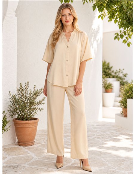 Conjunto talla grande blusa fluida y pantalón recto