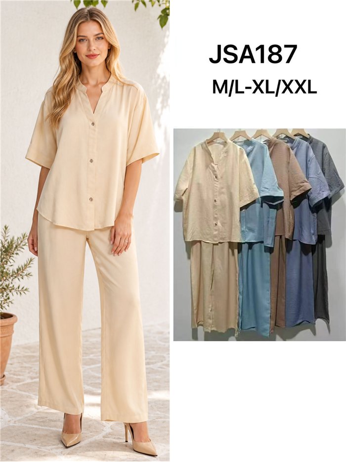 Conjunto talla grande blusa fluida y pantalón recto