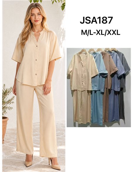 Conjunto talla grande blusa fluida y pantalón recto