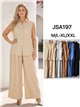 Conjunto talla grande camisa sin mangas y pantalón palazzo