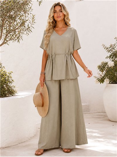 Ensemble grande taille : blouse fluide froncée et pantalon palazzo