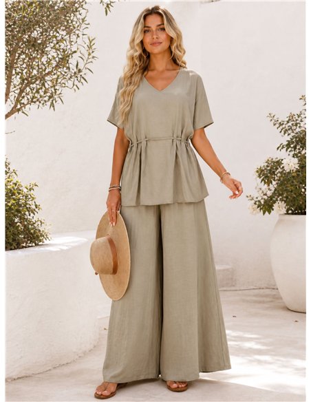 Ensemble grande taille : blouse fluide froncée et pantalon palazzo