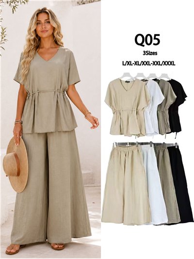 Ensemble grande taille : blouse fluide froncée et pantalon palazzo 2