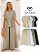 Ensemble grande taille : blouse fluide froncée et pantalon palazzo