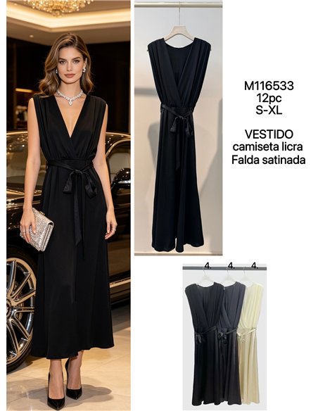 Abito midi in raso con scollo incrociato