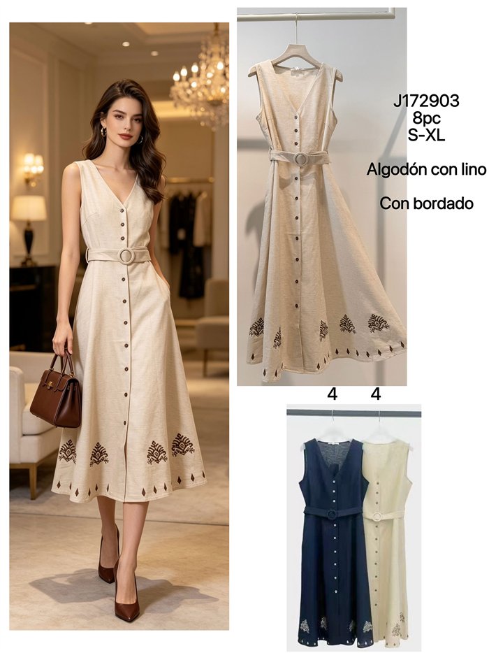 Besticktes Leinen-Midihemdkleid