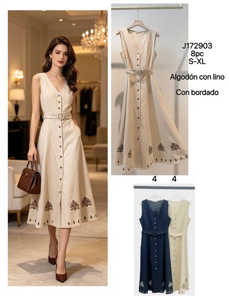 Besticktes Leinen-Midihemdkleid