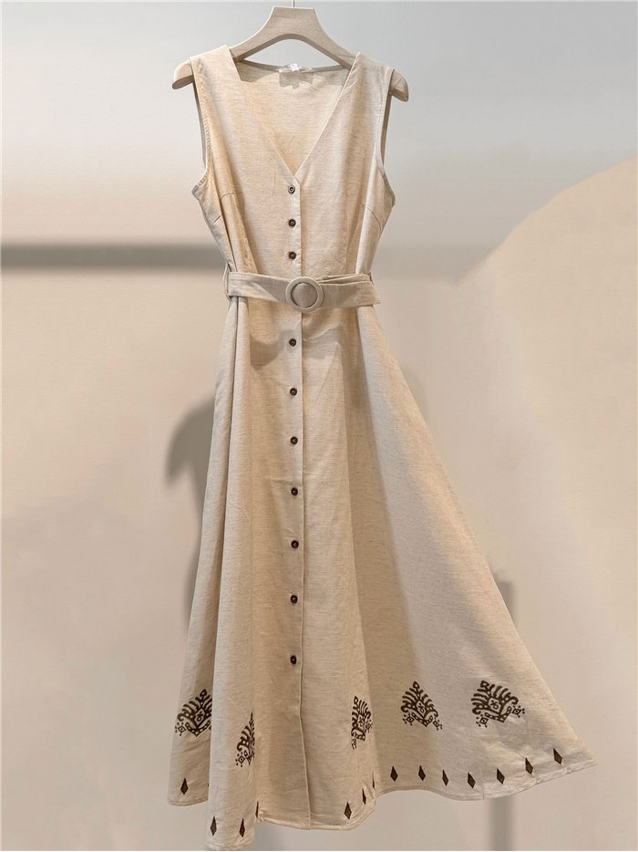 Besticktes Leinen-Midihemdkleid