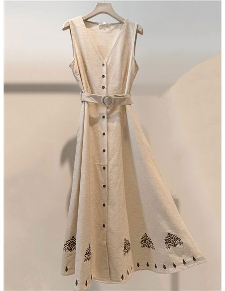 Besticktes Leinen-Midihemdkleid