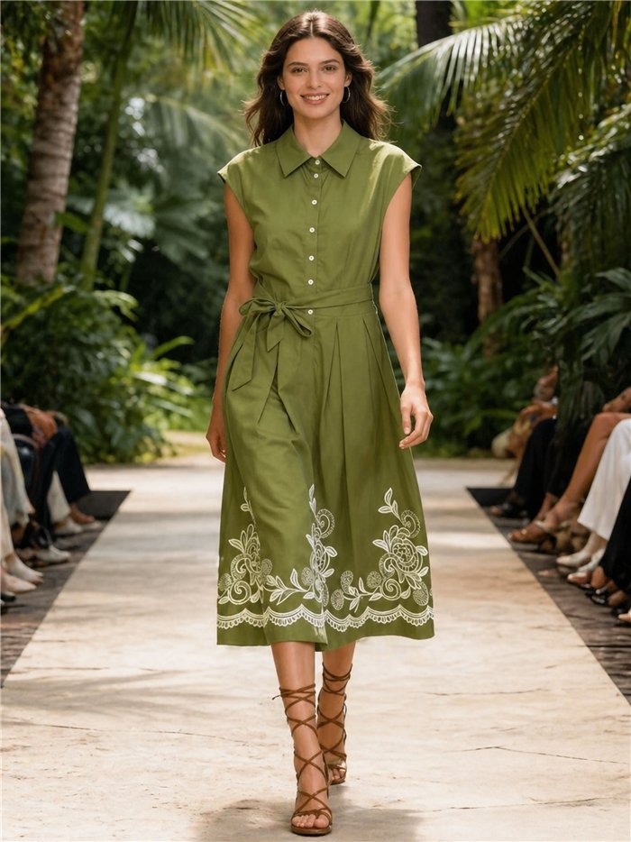 Vestido camisero midi bordado