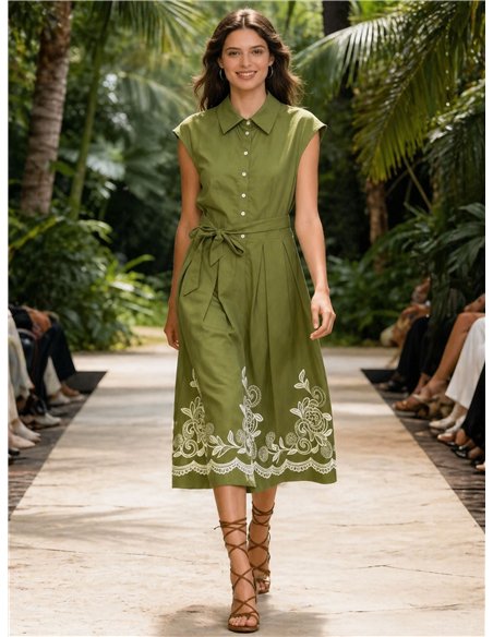 Vestido camisero midi bordado