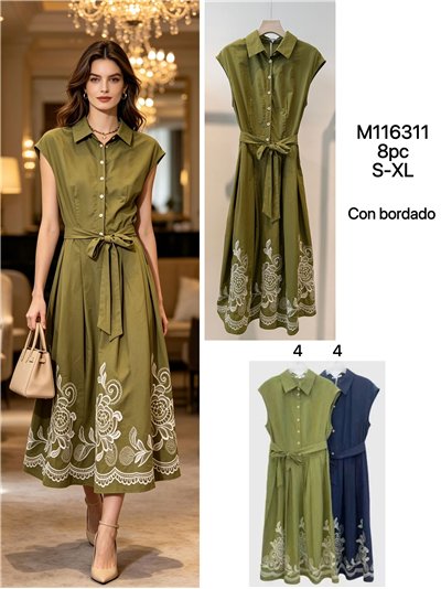 Vestido camisero midi bordado 2