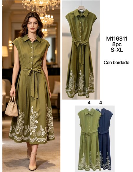 Vestido camisero midi bordado