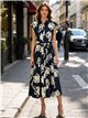 Vestido camisero midi lino estampado flores