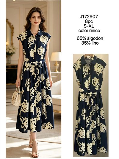 Vestido camisero midi lino estampado flores 2
