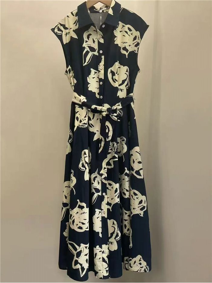 Vestido camisero midi lino estampado flores