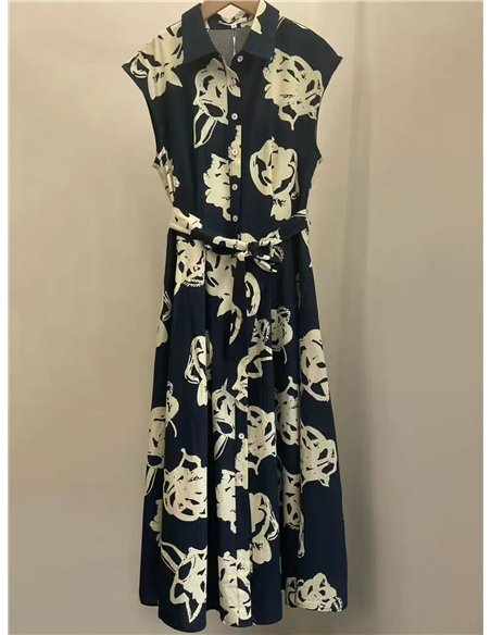 Vestido camisero midi lino estampado flores