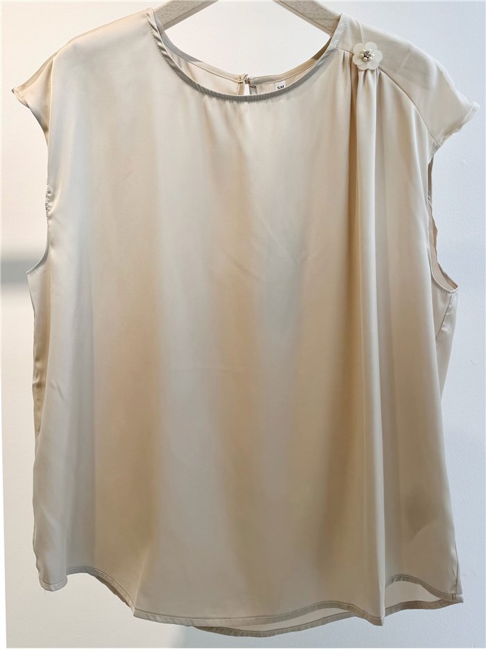Satinbluse mit Blumenapplikation