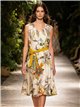 Botanical print midi dress with belt