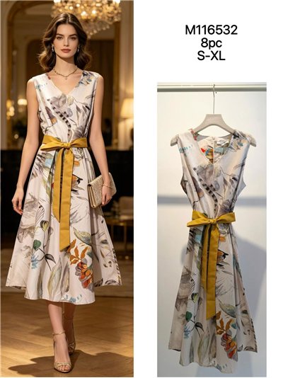 Botanical print midi dress with belt 2
