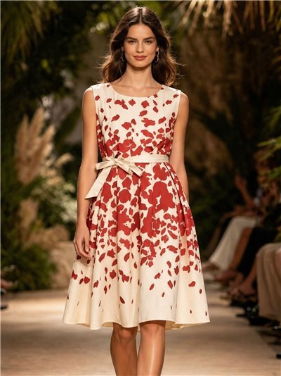 Floral midi dress with waist belt