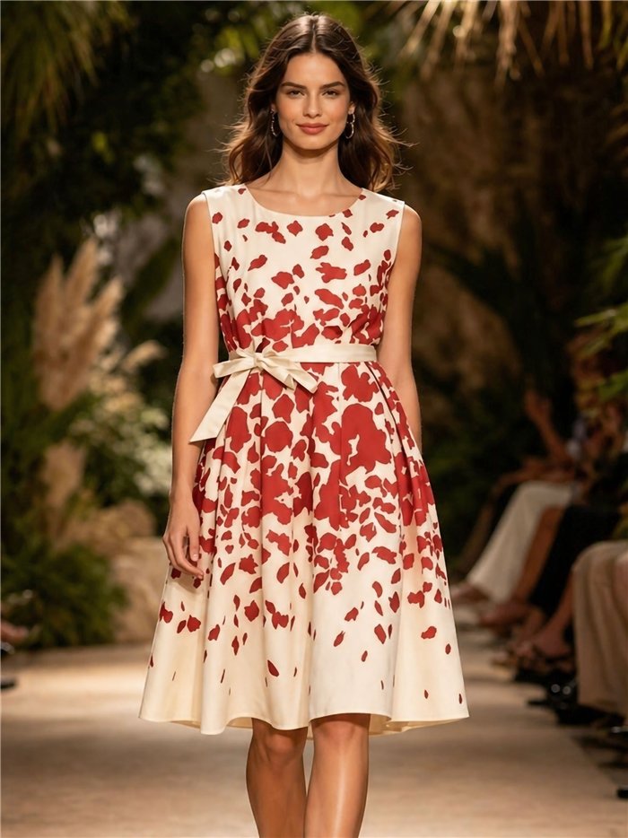 Floral midi dress with waist belt