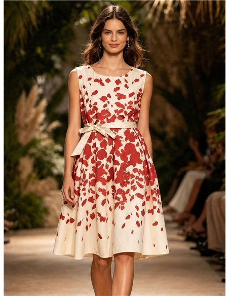 Floral midi dress with waist belt