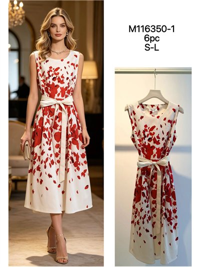 Floral midi dress with waist belt 2