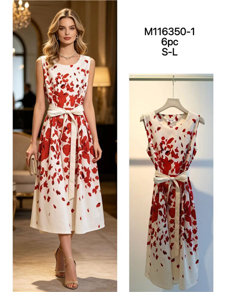 Floral midi dress with waist belt