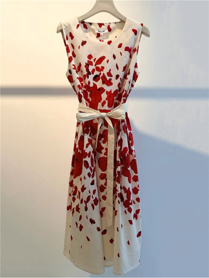 Floral midi dress with waist belt