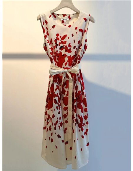 Floral midi dress with waist belt
