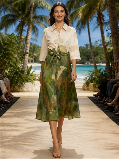 Printed shirt midi dress