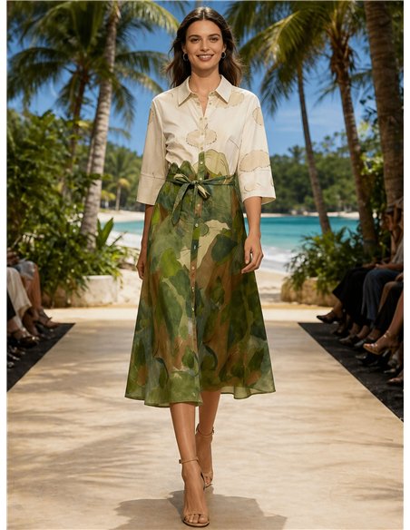 Printed shirt midi dress