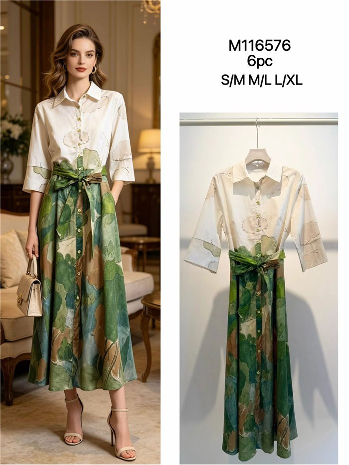 Printed shirt midi dress