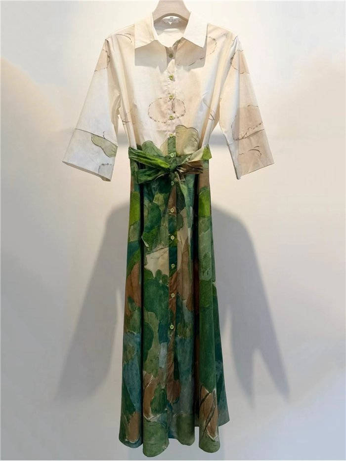 Printed shirt midi dress