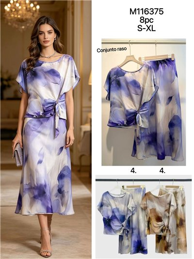 Completo composto da blusa con stampa acquerello, laccetto laterale e gonna midi. 2