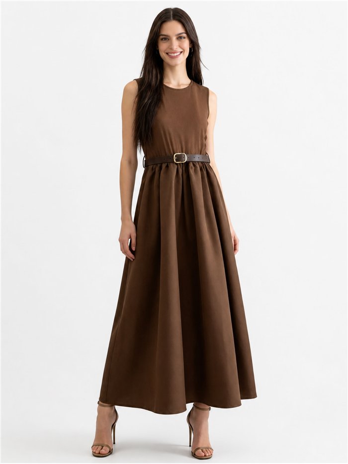 Sleeveless contrast belted maxi dress