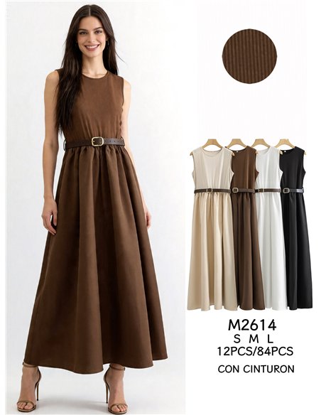 Sleeveless contrast belted maxi dress