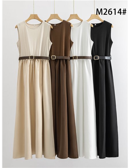 Sleeveless contrast belted maxi dress