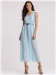 Vestido longo de linho com cordão.