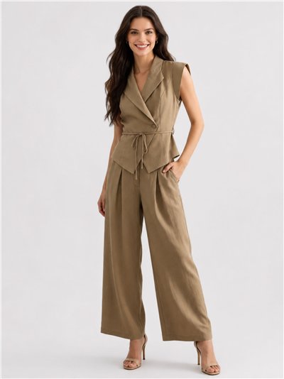 Conjunto chaleco lino cruzado con pantalón palazzo