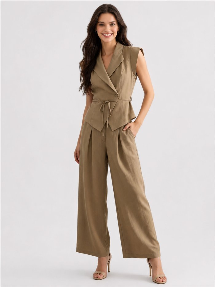 Conjunto chaleco lino cruzado con pantalón palazzo