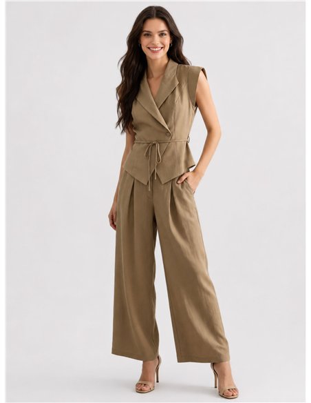 Conjunto chaleco lino cruzado con pantalón palazzo